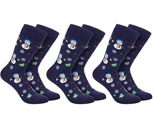 BRUBAKER 3 Paires de Chaussettes de Noël Unisexes - Motifs Amusants - Douillettes et Colorées en Coton - Cadeau pour Hommes et Femmes - Bonhomme de Neige