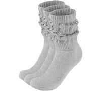 BRUBAKER 3x Slouch Chaussettes - Chaussettes de sport pour femmes - Scrunch Knit Chaussettes en coton, Gris, 35-38