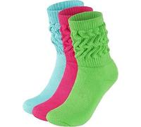 BRUBAKER 3x Slouch Chaussettes - Chaussettes de sport pour femmes - Scrunch Knit Chaussettes en coton, Menthe Rose Vert, 35-38