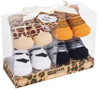 Brubaker 4 Paires de Chaussettes Bébé Garçons Filles 0-12 Mois - Set Cadeau Bébé dans un Emballage Cadeau avec Ruban - Chaussettes de Noël, Chaussettes Sneakers, Chaussettes Animales et Motifs Mignons