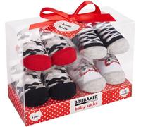 Brubaker 4 Paires de Chaussettes Bébé Garçons Filles 0-12 Mois - Set Cadeau Bébé dans un Emballage Cadeau avec Ruban - Chaussettes de Noël, Chaussettes Sneakers, Chaussettes Animales et Motifs Mignons