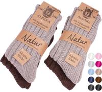 BRUBAKER 4 paires de chaussettes en alpaga avec laine d'alpaga - Set de chaussettes d'hiver pour femmes et hommes, beige et marron, 47-50