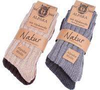 BRUBAKER 4 paires de chaussettes en alpaga avec laine d'alpaga - Set de chaussettes d'hiver pour femmes et hommes, Gris, Beige et Marron, 35-38