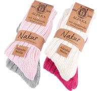 BRUBAKER 4 paires de chaussettes en alpaga avec laine d'alpaga - Set de chaussettes d'hiver pour femmes et hommes, rose, beige, gris et rose, 39-42
