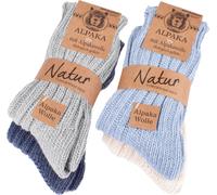 BRUBAKER 4 paires de chaussettes en alpaga avec laine d'alpaga - Set de chaussettes d'hiver pour femmes et hommes, bleu, gris et beige, 43-46