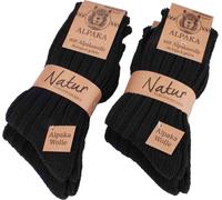 BRUBAKER 4 paires de chaussettes en alpaga avec laine d'alpaga - Set de chaussettes d'hiver pour femmes et hommes, Noir, 47-50