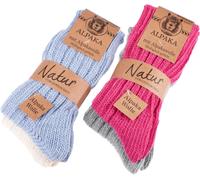 BRUBAKER 4 paires de chaussettes en alpaga avec laine d'alpaga - Set de chaussettes d'hiver pour femmes et hommes, bleu, rose, beige et gris, 35-38
