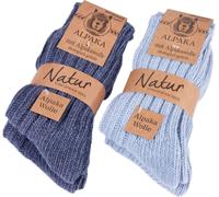 BRUBAKER 4 paires de chaussettes en alpaga avec laine d'alpaga - Set de chaussettes d'hiver pour femmes et hommes, bleu foncé et bleu, 39-42