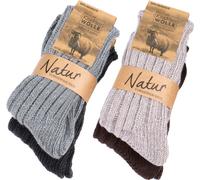 BRUBAKER 4 paires de chaussettes en cachemire pour femmes et hommes - Chaussettes chaudes avec 48% de laine de mouton et 40% de cachemire, Gris Beige Marron et Anthracite, taille : 47-50