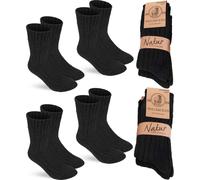 BRUBAKER 4 paires de chaussettes en laine - Chaussettes d'hiver chaudes pour femmes et hommes - Chaussettes d'hiver, noir, taille 39-42