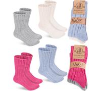 BRUBAKER 4 paires de chaussettes en laine - Chaussettes d'hiver chaudes pour femmes et hommes - Chaussettes d'hiver, rose bleu beige et gris, taille 39-42