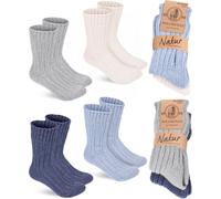 BRUBAKER 4 paires de chaussettes en laine - Chaussettes d'hiver chaudes pour femmes et hommes - Chaussettes d'hiver, Bleu foncé Gris Bleu et Beige, taille 39-42