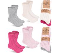 BRUBAKER 4 paires de chaussettes en laine - Chaussettes d'hiver chaudes pour femmes et hommes - Chaussettes d'hiver, Rose Beige Gris et Rose, taille 39-42