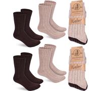 BRUBAKER 4 paires de chaussettes en laine - Chaussettes d'hiver chaudes pour femmes et hommes - Chaussettes d'hiver, marron et beige, taille 35-38