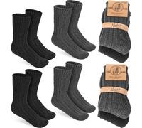 BRUBAKER 4 paires de chaussettes en laine pour enfants - Chaussettes d'hiver chaudes pour garçons et filles - Chaussettes d'hiver pour enfants, noir et anthracite, taille 31-34