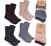BRUBAKER 4 paires de chaussettes en laine pour enfants - Chaussettes d'hiver chaudes pour garçons et filles - Chaussettes d'hiver pour enfants, Gris Marron Beige et Anthracite, taille 31-34