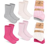 BRUBAKER 4 Paires de Chaussettes en Laine pour Enfants - Chaussettes d'Hiver Chaudes pour Garçons et Filles - Set en Laine de Mouton - Rose, Beige, Gris et Pink 27-30