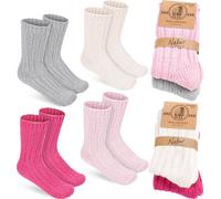 BRUBAKER 4 paires de chaussettes en laine pour enfants - Chaussettes d'hiver chaudes pour garçons et filles - Chaussettes d'hiver pour enfants, Rose Beige Gris et Rose, taille 19-22