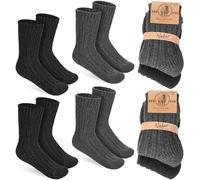 BRUBAKER 4 Paires de Chaussettes en Laine pour Enfants - Chaussettes d'Hiver Chaudes pour Garçons et Filles - Set en Laine de Mouton - Noir et Anthracite 31-34