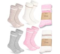 BRUBAKER 4 Paires de Chaussettes pour Femmes - Très Douces, Confortables, Moelleuses et Respirantes - Chaussettes de Bottes Premium pour Femmes - Chaussettes Thermo Laine - Rose Beige Gris