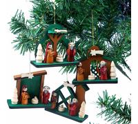 BRUBAKER 4 PCS. Set de pendentifs en bois pour la crèche - Décoration d'arbre Marie et Joseph avec Jésus - Décoration d'arbre de Noël en bois - Peint à la main
