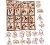 BRUBAKER 48 PCS. Set de pendentifs de Noël - Décorations d'arbre en bois 3-4 cm - Cloches Etoiles Sapin Décorations de Noël - Pendentifs en bois pour l'arbre de Noël - Décorations d'arbre de Noël