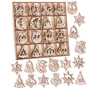 BRUBAKER 48 PCS. Set de pendentifs de Noël - Décorations d'arbre en bois 3-4 cm - Étoiles Sapin Père Noël Décorations de Noël - Pendentifs en bois pour l'arbre de Noël - Décorations d'arbre de Noël