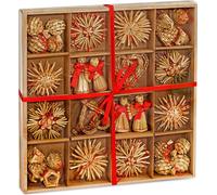 BRUBAKER 48 PCS. Set d'étoiles de paille Décorations d'arbre de Noël en paille - étoiles jusqu'à 6,5 cm de diamètre Coeurs anges de paille