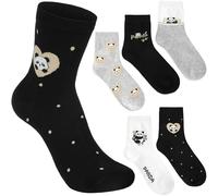 BRUBAKER 5 Paires de Chaussettes pour Femmes - Cute Panda - Lot avec Petits Ours - Modèles Panda pour Femmes - Douces et Confortables - Noir, Gris, Blanc et Paillettes - Pointures 36-41