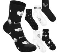 BRUBAKER 5 Paires de Chaussettes pour Femmes - Sweet Love & Queen - Lot Féminin avec Jolis Cœurs - Modèles Feel Good Confortables et Doux - Modèles d’Intérieur à Motif - Noir-Blanc - Pointures 36-41