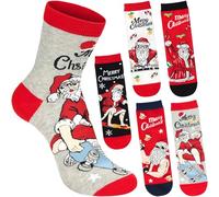 BRUBAKER 5 Paires de Chaussettes pour Noël - Cool Santa avec Skateboard, Muscles et en DJ - Modèles Rigolos pour Hommes - Lot Père Noël en Coton Doux et Confortable - Cadeau pour Lui - Pointure 41-45