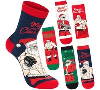 BRUBAKER 5 Paires de Chaussettes pour Noël - Père Noël Musclé - Santa Bodybuilder - Modèles Rigolos et Colorés pour Hommes - Lot en Coton Doux et Confortable - Cadeau pour Lui - Pointure 41-45