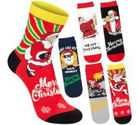 BRUBAKER 5 Paires de Chaussettes pour Noël - Pères Noël Cool avec Moto, Lunettes de Soleil et Bière - Modèles Amusants pour Hommes - Coton de Haute Qualité - Lot Cadeau Original - Pointure 41-45