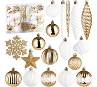BRUBAKER 50 pcs. Décorations d'arbre de Noël Premium - Boule de Noël scintillante - Flocons de neige, cônes de glace et pommes de pin - Décoration d'arbre de Noël, or blanc