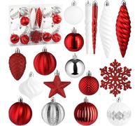 BRUBAKER 50 pcs. Décorations d'arbre de Noël Premium - Boule de Noël scintillante - Flocons de neige, cônes de glace et pommes de pin - Décoration d'arbre de Noël, Rouge Blanc