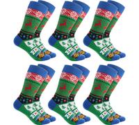 BRUBAKER 6 paires de chaussettes de Noël pour femmes et hommes - Chaussettes amusantes de Noël, motif de Noël Rennes Vert, taille 35-40