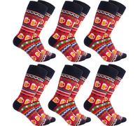 BRUBAKER 6 paires de chaussettes de Noël pour femmes et hommes - Chaussettes amusantes de Noël, motif de Noël avec bière Rouge, taille 35-40
