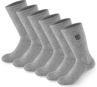 BRUBAKER 6 paires de chaussettes de tennis pour hommes et femmes - Chaussettes de sport longues en coton et polyester - Crew Socks Set de chaussettes en coton - Chaussettes de fitness unisexes - Gris
