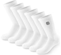BRUBAKER 6 paires de chaussettes de tennis pour hommes et femmes - Chaussettes de sport longues en coton et polyester - Crew Socks Set de chaussettes en coton - Chaussettes de fitness unisexes - Blanc