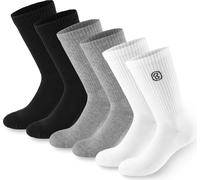 BRUBAKER 6 paires de chaussettes de tennis pour hommes et femmes - Longues chaussettes de sport en coton et polyester - Crew Socks Set de chaussettes en coton - Chaussettes de fitness unisexes - Mélan