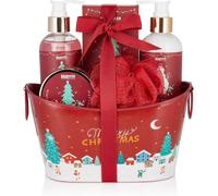 BRUBAKER 6 Pcs Coffret Cadeau Nöel Bain, Douche et Pédicure dans Éponge de Bain