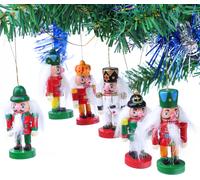 BRUBAKER 6 PCS. Set Casse-Noisette Pendentif en bois - Décorations pour l'arbre de Noël - Décorations de Noël en bois - Peint à la main