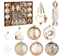 BRUBAKER 64 Boules de Noël - Set de Boules de Noël avec Donuts, Maisons, Flocons de Neige, Boules et Bonbons - Boule de Noël Décoration d'arbre - Pendentif Noël pour Arbre de Noël - Or Blanc