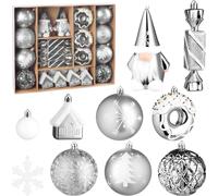 BRUBAKER 64 pcs. Décorations d'arbre de Noël - Boule de Noël avec beignets, maisons, flocons de neige, boules et bonbons - Décorations d'arbre - Noël, Argent Blanc