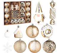 BRUBAKER 64 pcs. Décorations pour l'arbre de Noël - Boule de Noël avec beignets, maisons, flocons de neige, boules et bonbons - Décorations pour l'arbre - Noël, Or Blanc