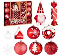 BRUBAKER 64 pcs. Décorations pour l'arbre de Noël - Boule de Noël avec beignets, maisons, flocons de neige, boules et bonbons - Décorations pour l'arbre - Noël, Rouge Blanc