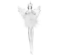 BRUBAKER Ange Décoration de Noël en verre - Ange gardien - Pendentif de sapin de Noël transparent avec robe en plume - Pendentif de Noël - Décoration d'arbre de Noël - Ange en verre - Boule de Noël à