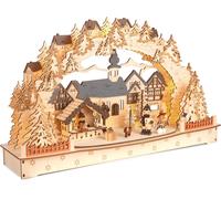BRUBAKER Arc de lumière 3D - Arc de lumière LED - Grand village de Noël - Illuminations de Noël en bois - 27 x 45 x 12 cm - Décoration de Noël peinte à la main