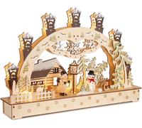 BRUBAKER Arc de lumière 3D - Arc de lumière LED - Maison de Noël Forêt avec lanternes - Eclairage de Noël - 27 x 40 x 7,5 cm - Peint à la main Décoration de Noël