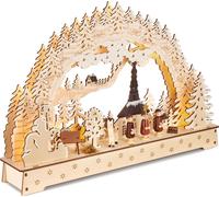 BRUBAKER Arc de lumière 3D - Arc de lumière LED - Sternsinger - Eclairage LED avec pile et câble - Bois naturel - 27 x 40 x 7,5 cm - Peint à la main